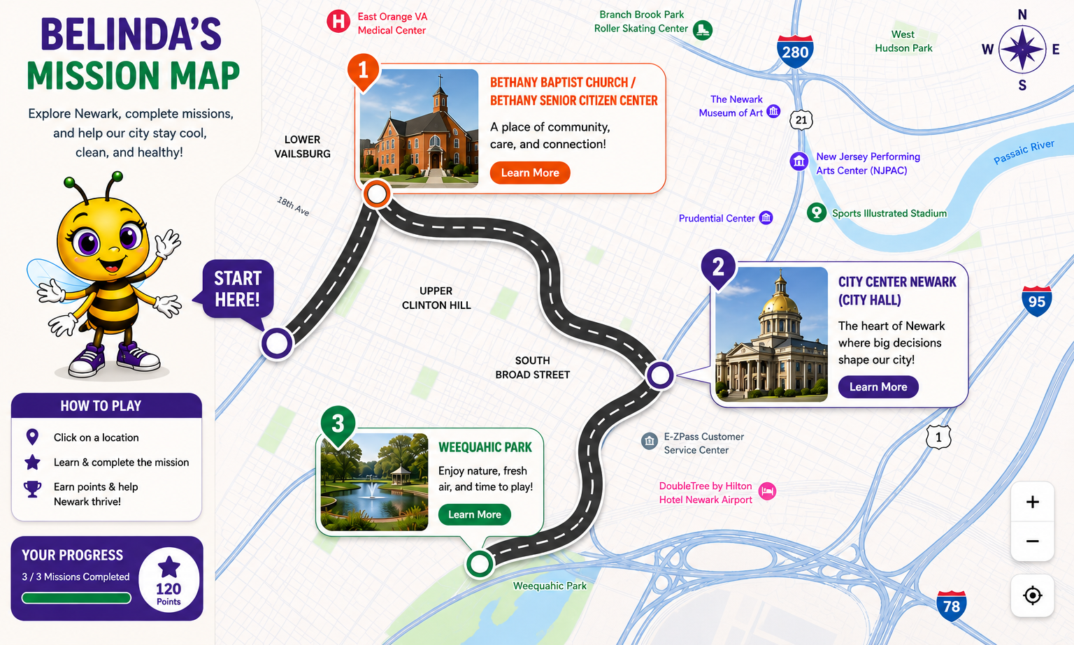 Belinda's mission map of Newark